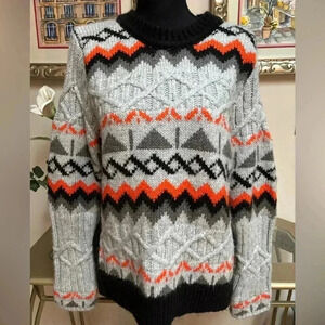 MAGASCHONI FAIR ISLE CABLE KNIT SKI WEAR CASUAL PULLOVER WINTER SWEATER SIZE L